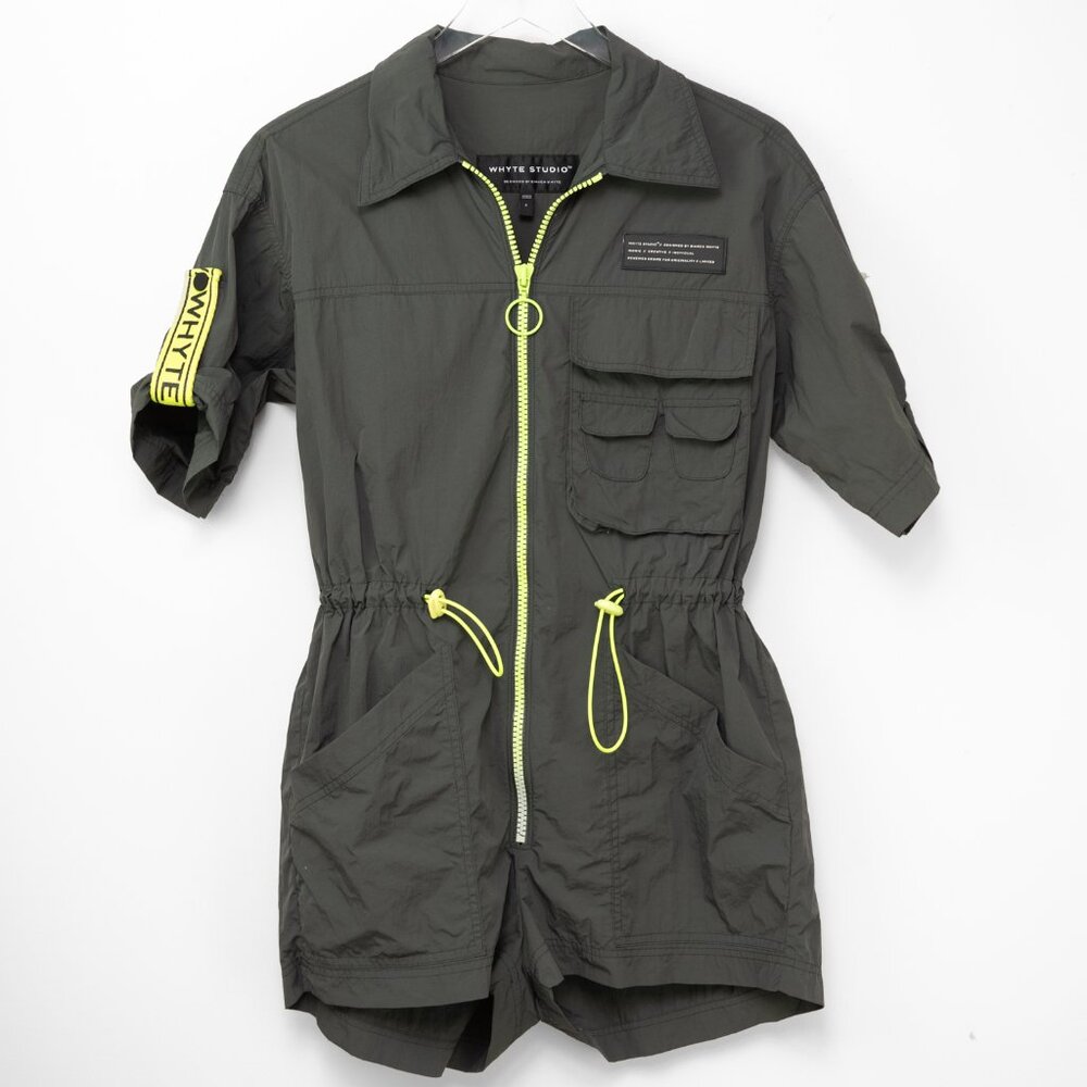 Whyte Studio Turbo Romper Utility Zip Up Nylon Army Neon Green Size Small - Picture 2 of 9
